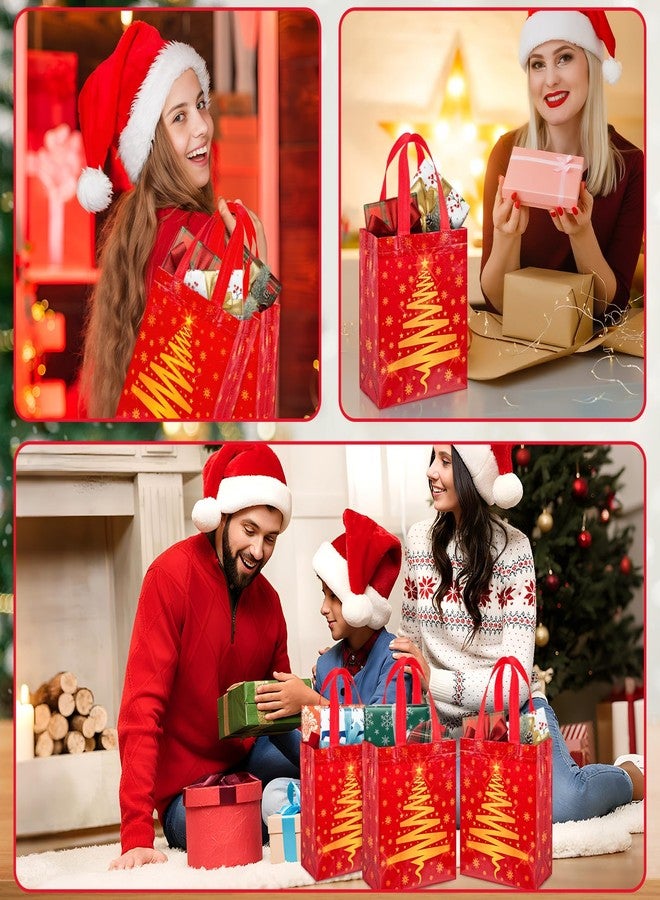 Threlaco 30 Pcs Christmas Gift Bags Bulk Reusable Non Woven Christmas Tree Red and Gold Goodie Treat Bags with Handles for Xmas Holiday Party Favors Gifts Wrapping, 10 x 8 x 4 Inch - Image 5